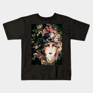 DARK VELVET FLORAL FLAPPER ART COLLAGE POSTER PRINT, FACE Kids T-Shirt